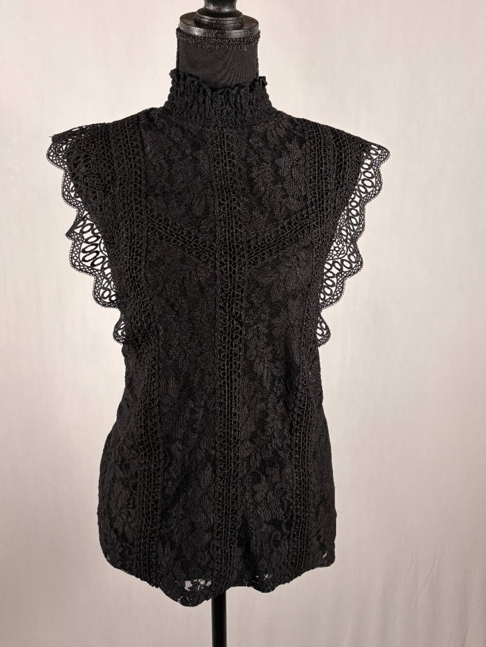 Cable & Gauge | Black Lace Sheath Dress | Women’s M | NWT Mock Neck Crochet Trim